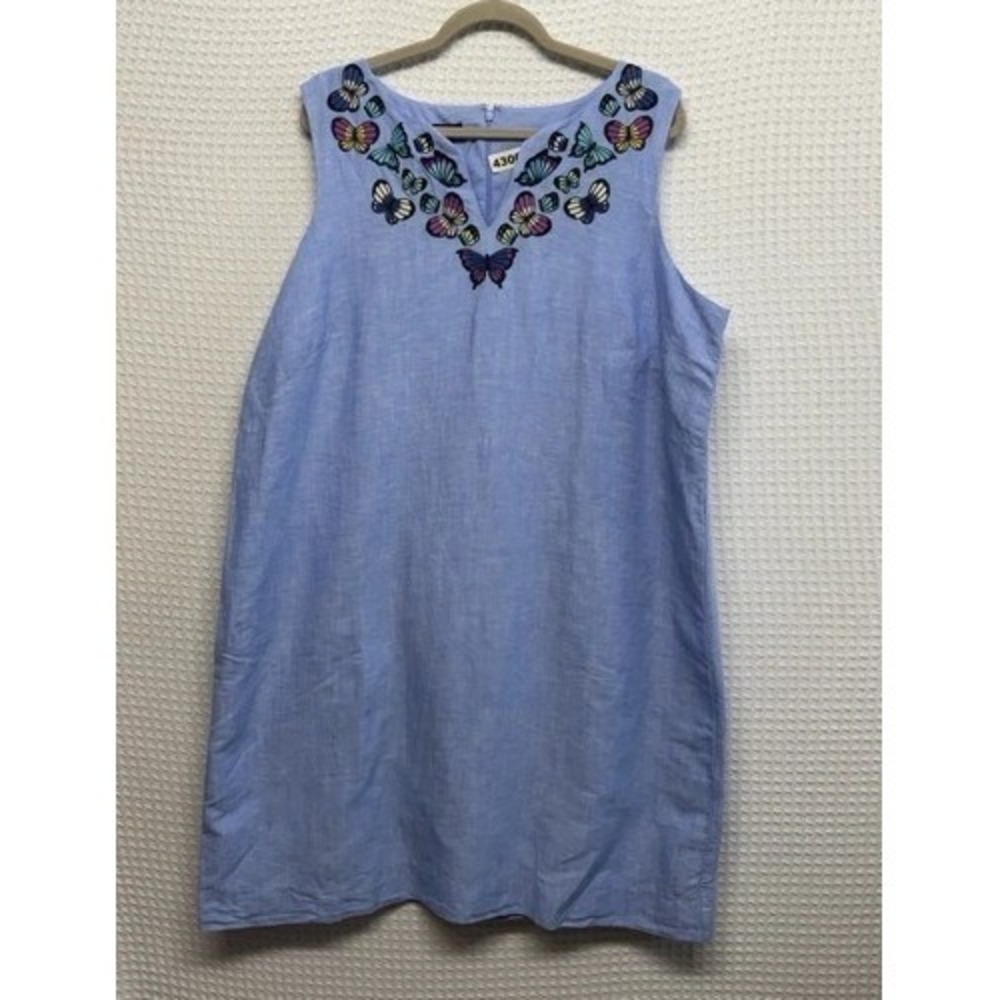 NWT Talbots Blue Floral Embroidered Chambray Midi Shift Dress Women 16W India